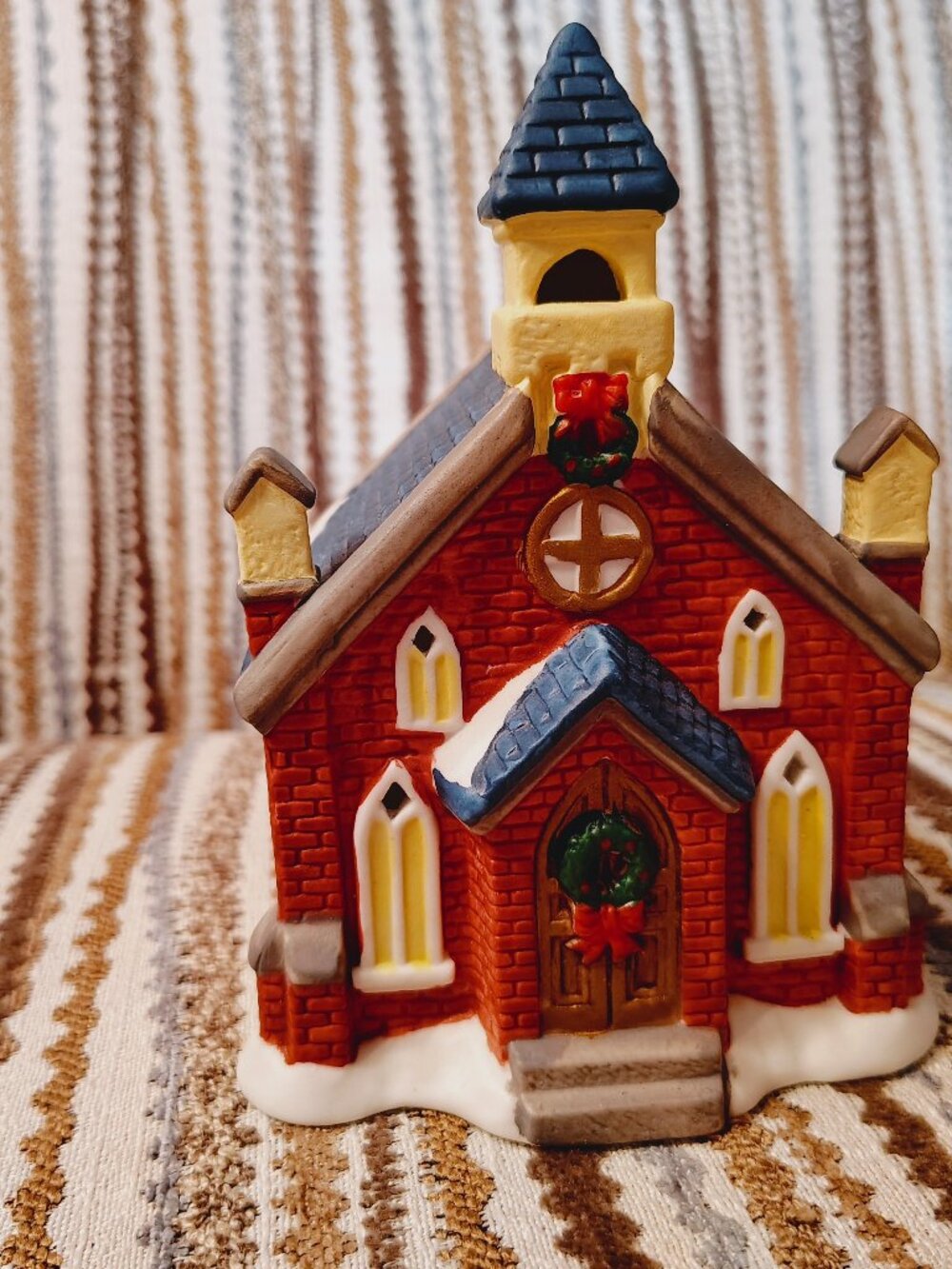 Red Brick Christmas Church Ceramic Votive Candle Holder Village Decor Giftco